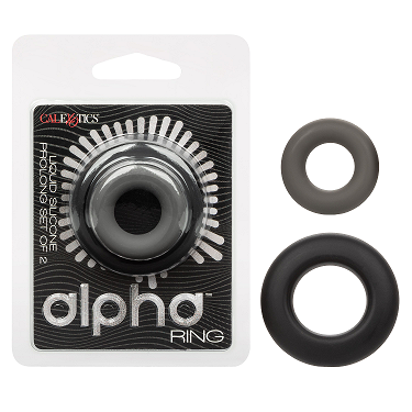 Alpha Liquid Silicone Prolong Set of 2 Stretchy Comfortable Rings in Black, Small 0.75” and Large 1” Diameter > Cock Ring > Sets