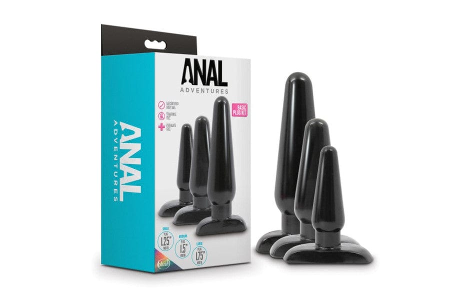 Anal Adventures 3 Pc Basic Plug Kit (Black) – Beginner 4 Inch and Medium > Anal Range > Butt Plug Kits Main image