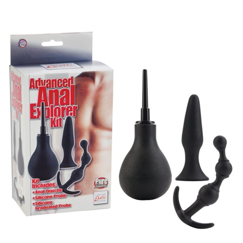 Anal Explorer Kit Body Safe Silicone Black 3 to 4.55 Inch Probes with Douche and Suction Cup Base Secondary image