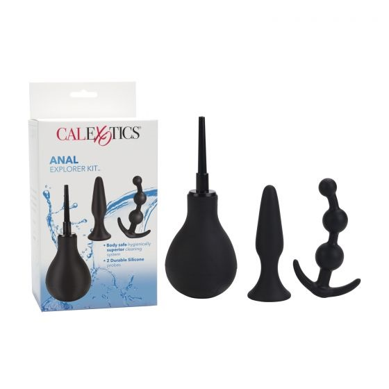 Anal Explorer Kit Body Safe Silicone Black 3 to 4.55 Inch Probes with Douche and Suction Cup Base > Anal Range > Butt Plugs Main image