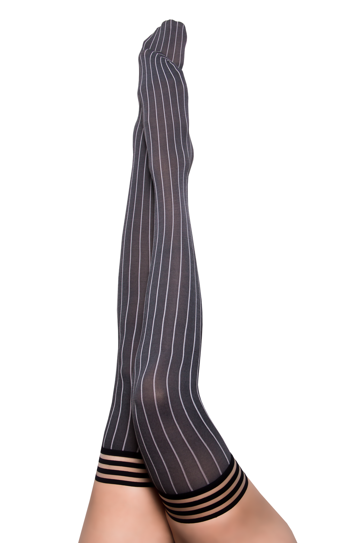 Kixies Annabelle Grey Pinstripe Thigh Highs > Clothes > Hosiery > Stockings
