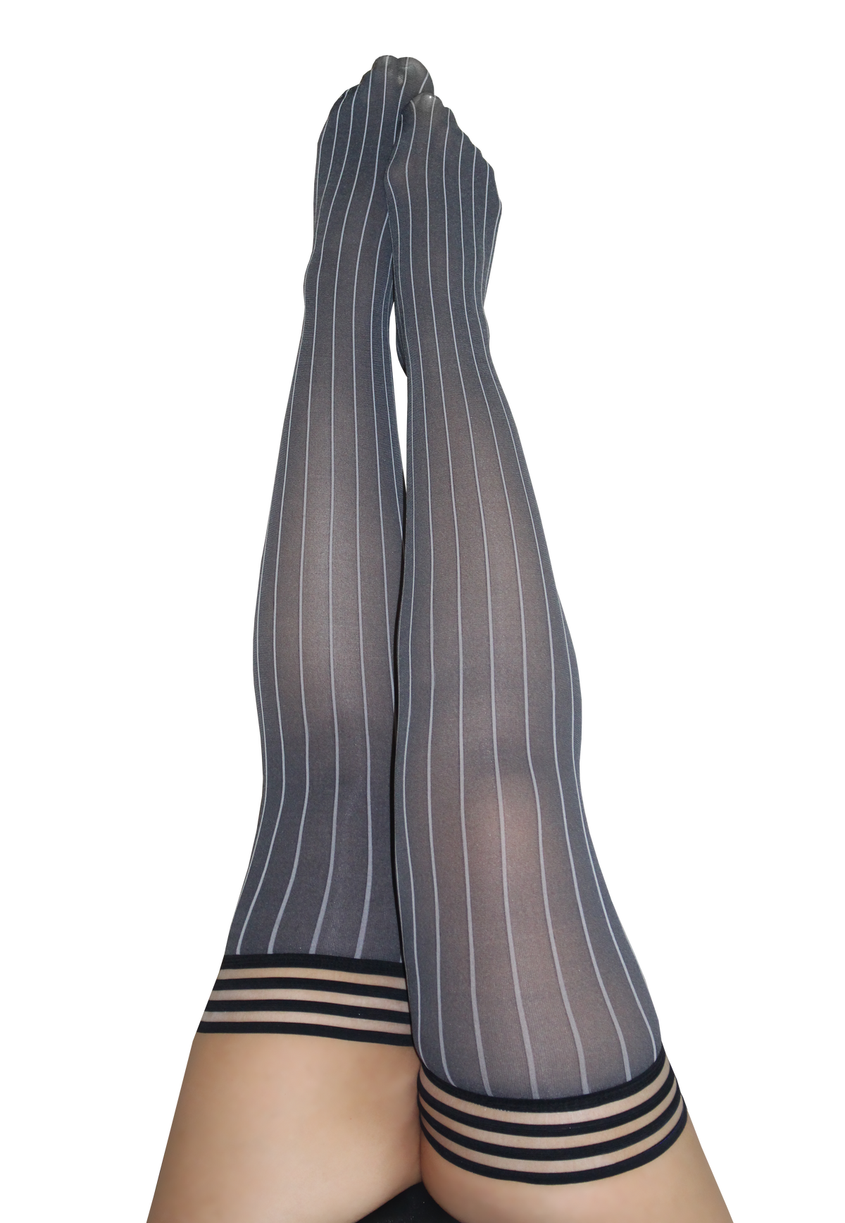 Kixies Annabelle Grey Pinstripe Thigh Highs > Clothes > Hosiery > Stockings