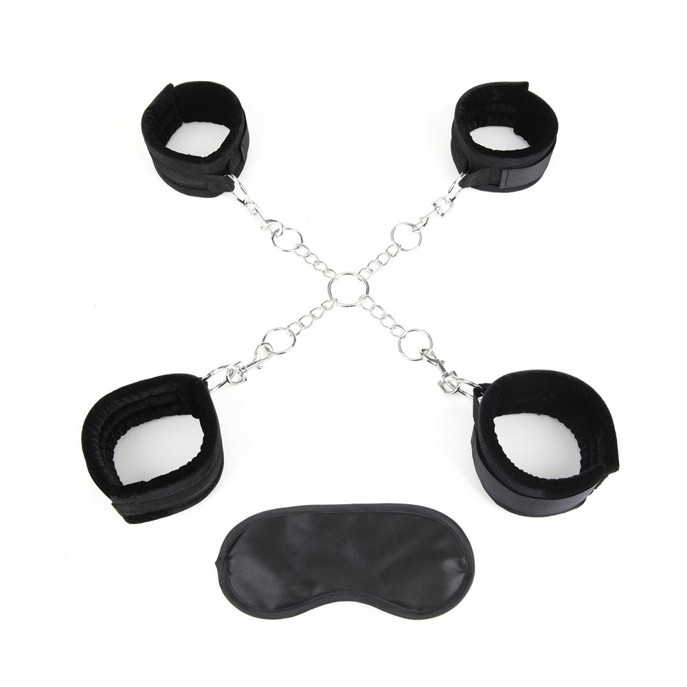 Lux Fetish Deluxe Chain Hogtie With Adjustable Soft Black Restraint Cuffs and Blindfold > Bondage Gear > Restraints