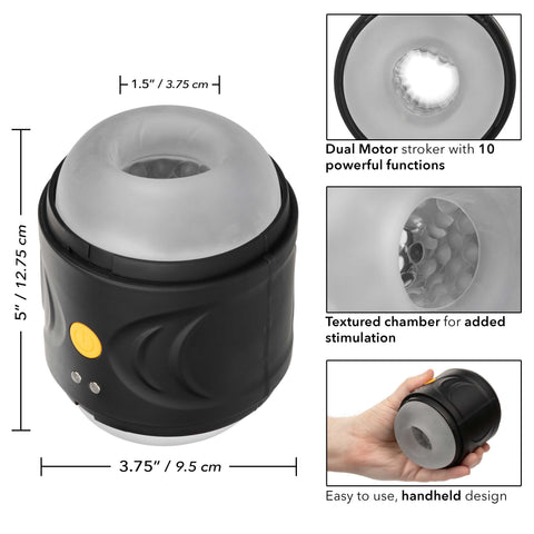 Boundless Dual Motor Stroker Black with Textured Chamber and 10 Function Settings > Sex Toys For Men > Masturbators > Vibrating