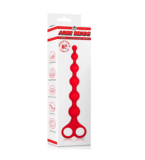 Arse Beads 8 Inch Red Silicone Ball Beads Ribbed Anal Beads with Easy Grip Pull Ring > Anal Range > Anal Beads