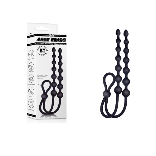 Arse Beads Adjustable Cock Ring with 8 Inch Double Ball Beads in Black Silicone > Anal Range > Anal Beads Main image