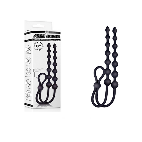 Arse Beads Adjustable Cock Ring with 8 Inch Double Ball Beads in Black Silicone COCK RINGS