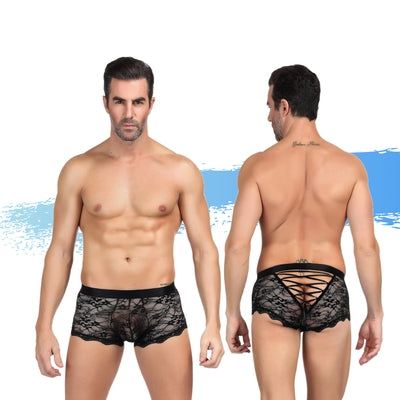 Ashella Lingerie Mica Black Lace Boxer Brief L/XL Mens Trunks