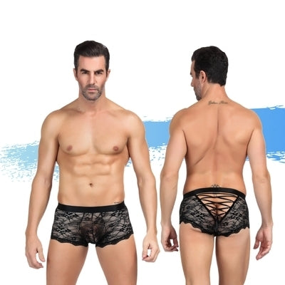 Ashella Lingerie Mica Black Lace Boxer Brief S/M Waist 76-81cm Mens Trunks