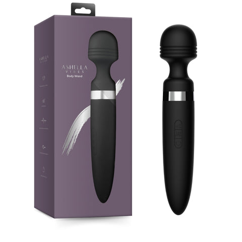 Ashella Vibes Body Wand Black Rechargeable Silicone Massager with 8 Speeds and 20 Vibration Modes Waterproof Electric Massager