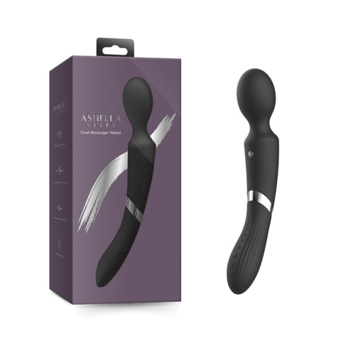 Ashella Vibes Dual Massager Wand Black Premium Silicone Waterproof Electric Massager