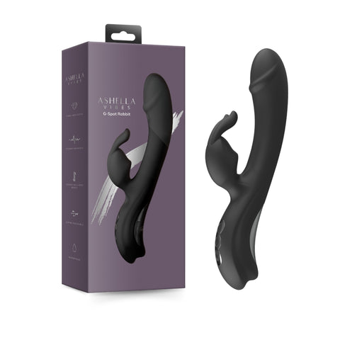 Ashella Vibes G-Spot Rabbit Black Silicone Dual Stimulation Vibrator with 10 Rocking Motions and 5 Vibration Modes, Waterproof Vibrators - G Spot