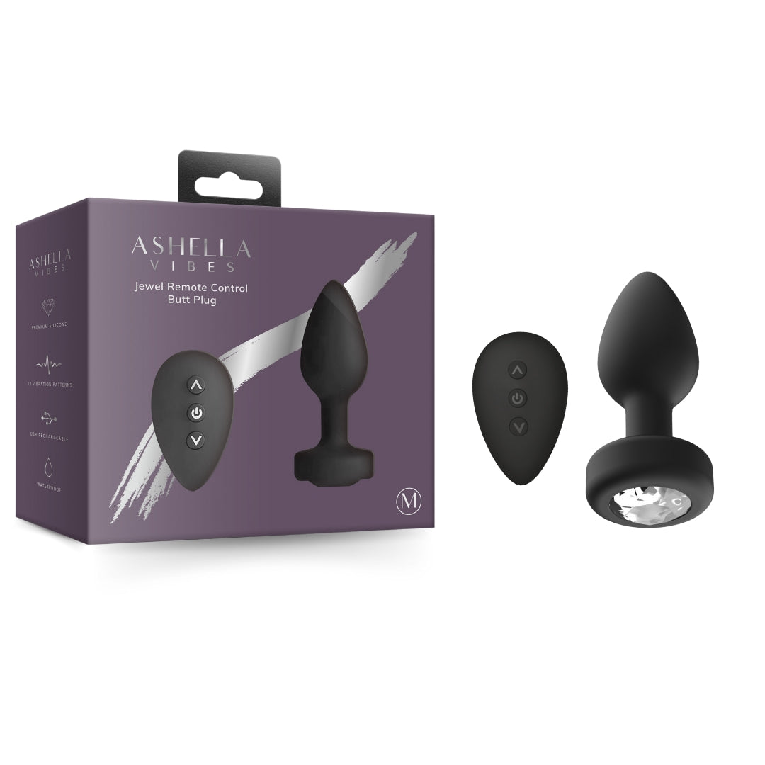 Ashella Vibes Jewel Remote Control Butt Plug Medium Black with and 10 Vibration Patterns > Anal Range > Jewel Butt Plugs