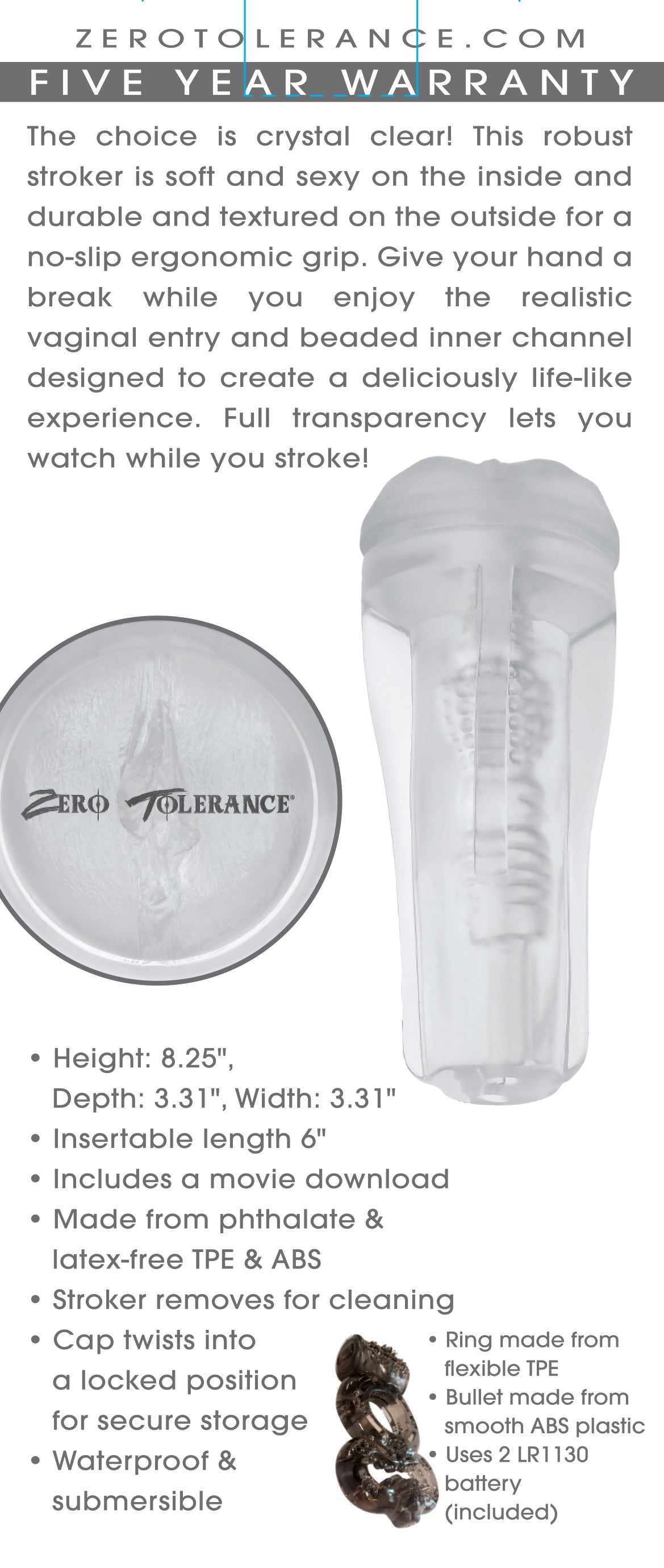 Zero Tolerance The Choice Realistic Stroker with Beaded Inner Channel > Sex Toys For Men > Masturbators > Manual