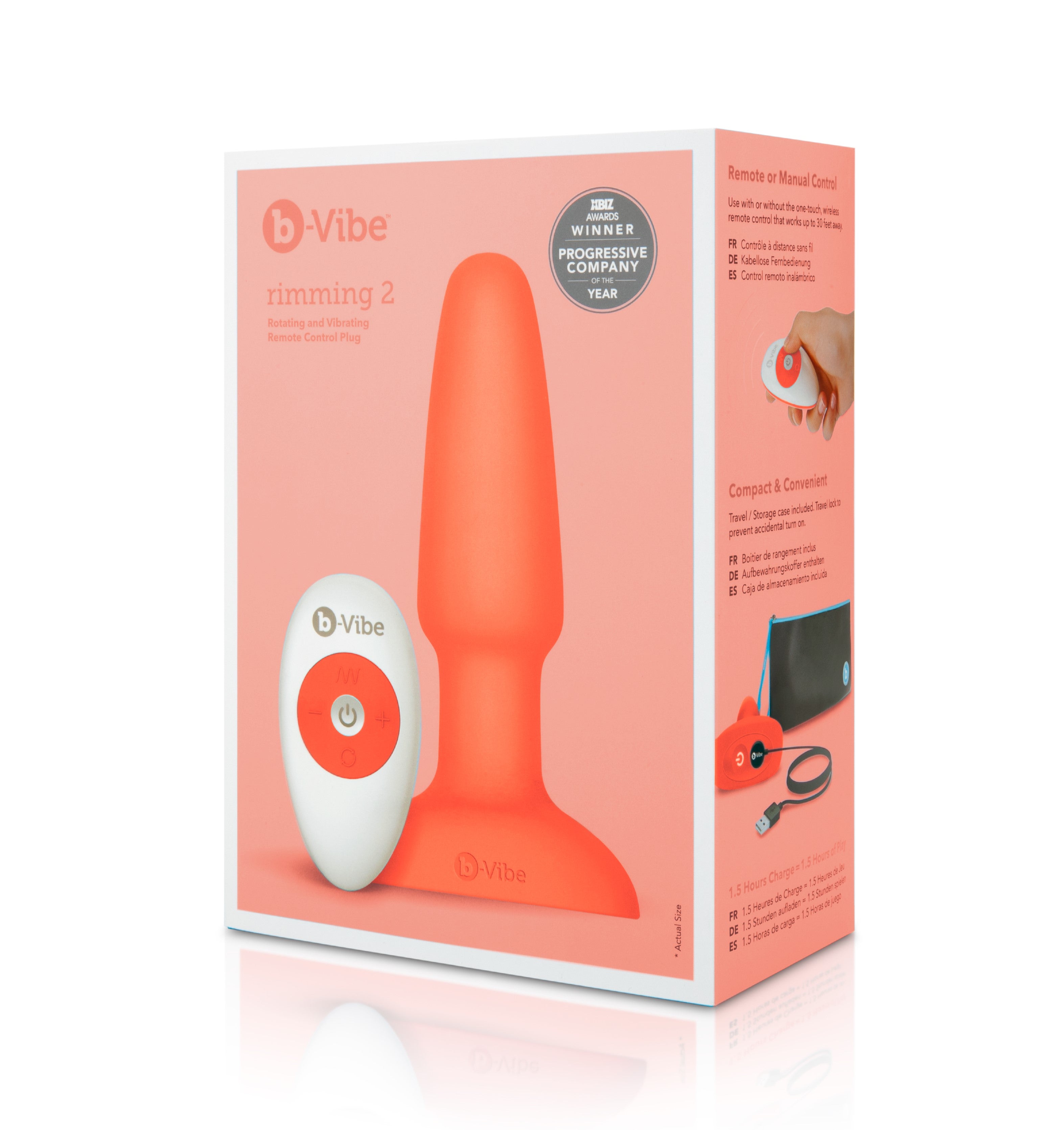 B-Vibe Rimming Plug 2 Orange Vibrating Remote Control Anal Toy > Anal Range > Vibrating Butt Plugs