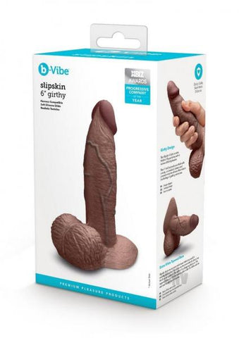 B-Vibe Slipskin Realistic Silicone Dildo 6 Inch Girthy Brown Dongs Realistic