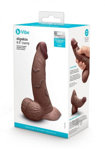 B-Vibe Slipskin Realistic Silicone Dildo 6.5 Inch Curved Brown Dongs Realistic