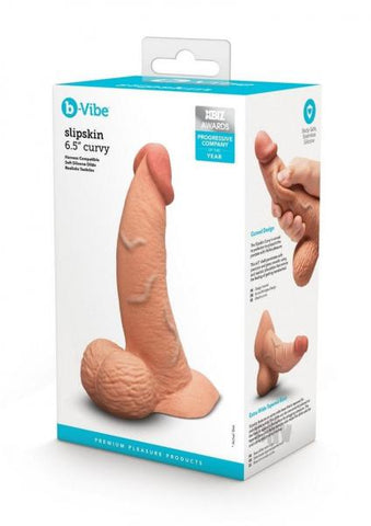 B-Vibe Slipskin Realistic Silicone Dildo 6.5 Inch Curved Mocha Dongs Realistic