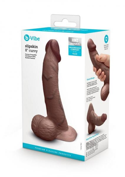 B-Vibe Slipskin Realistic Silicone Dildo 8 Inch Curved Brown > Dildos > Realistic Dildos Main image