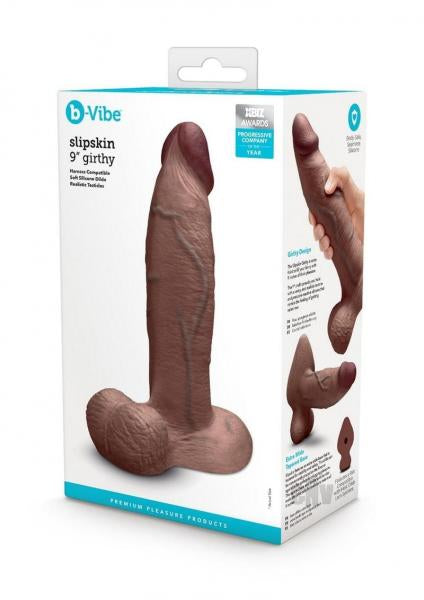 B-Vibe Slipskin Realistic Silicone Dildo 9 Inch Girthy Brown Dongs Realistic