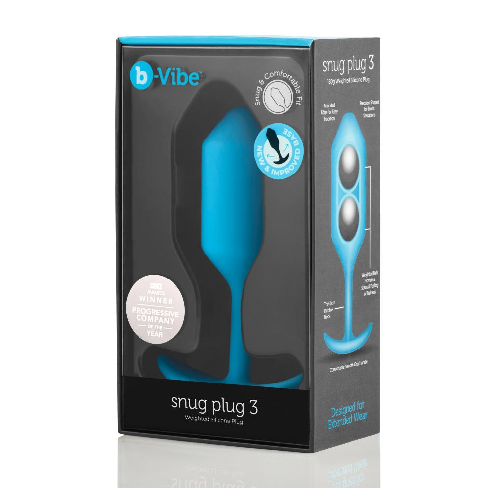 B-Vibe Snug Plug 3 Weighted Silicone Plug Teal > Anal Range > Vibrating Butt Plugs