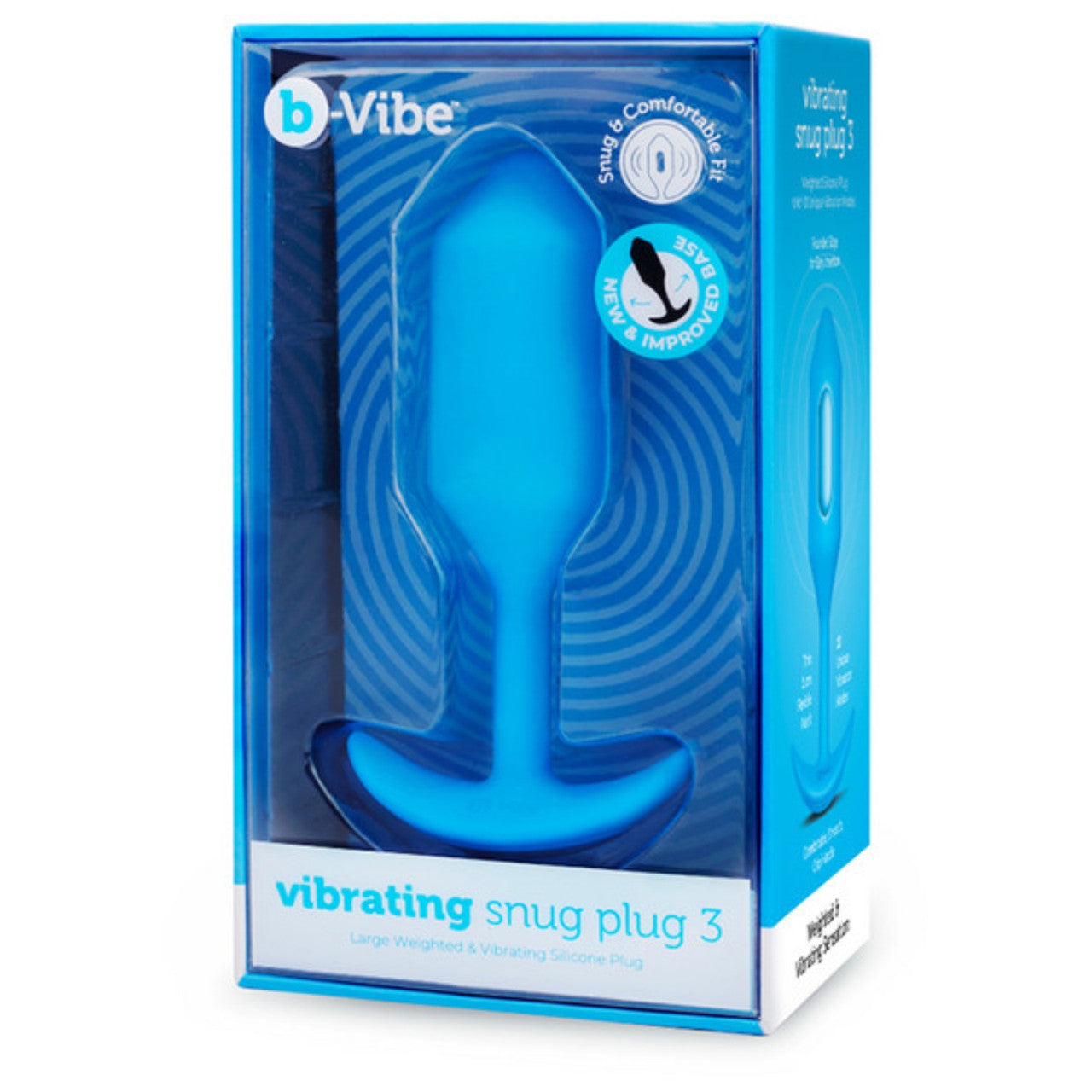B-Vibe Vibrating Snug Plug 3 Large Weighted Silicone Plug Blue Butt Plugs - Vibrating