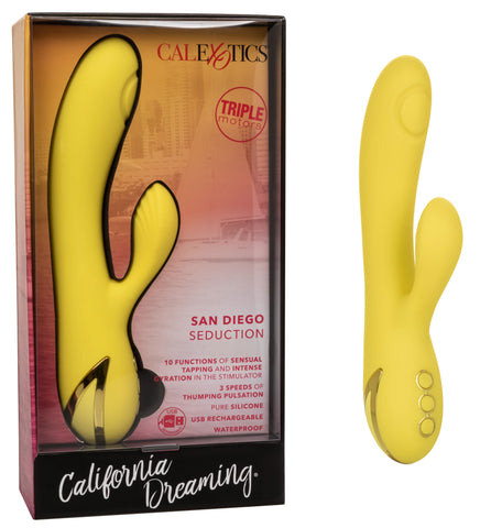 California Dreaming San Diego Seduction Yellow Silicone Dual-Action Massager with Triple Motors and 10 Functions > Vibrators > Ladies > Rabbit