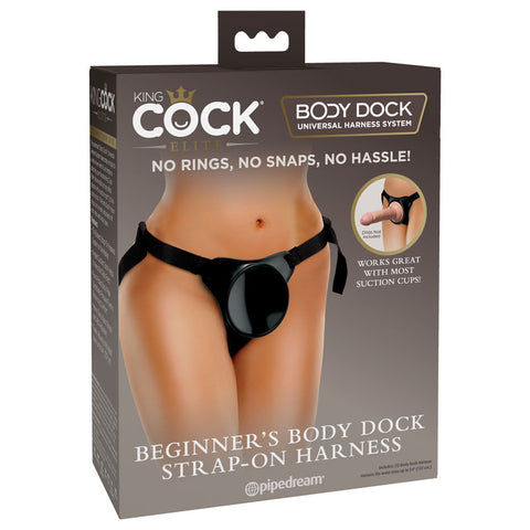 King Cock Elite Beginner's Body Dock Strap-On Harness Adjustable Size Black > Realistic Dildos and Vibes > Strap On Harnesses