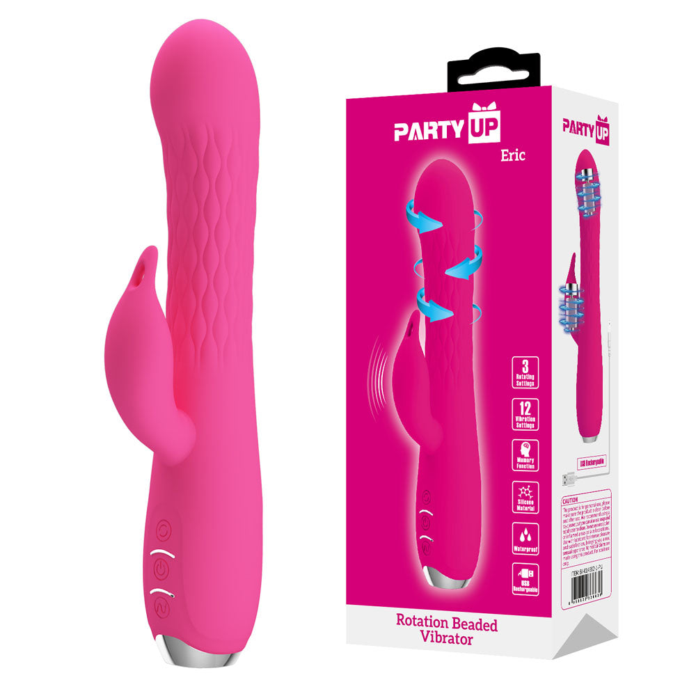 Party Up Eric Rotating Beads Vibrator 20.5 Centimeter Rabbit Vibrator with Rotating Bead Shaft Pink > Vibrators > Ladies > Rabbit Multi