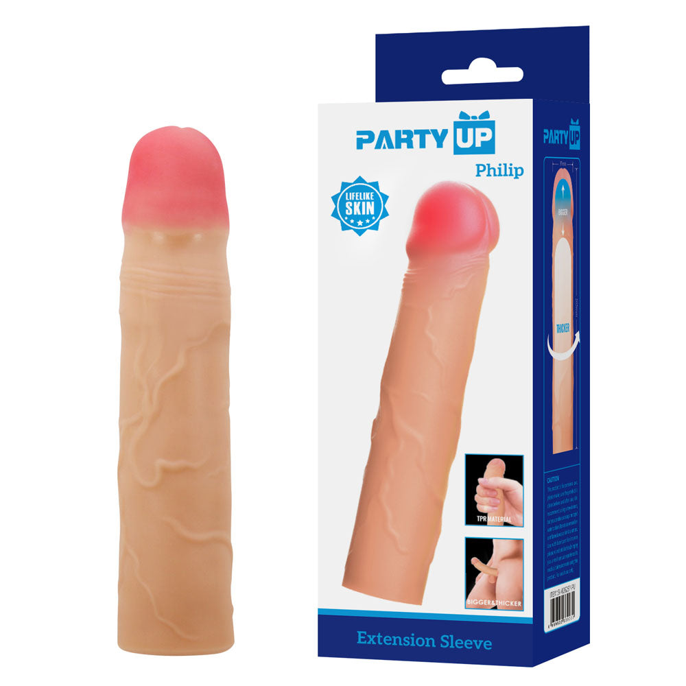 Party Up Philip 3 Inch Extender Sleeve - 3 Inch Penis Extender Sleeve Flesh SLEEVES