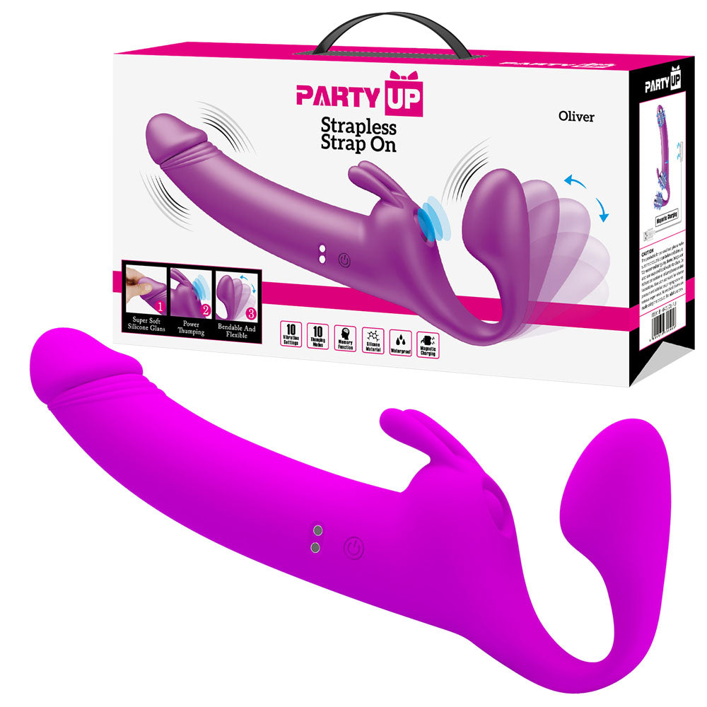Party Up Oliver Strapless Strap-On 28.3 cm USB Rechargeable Strapless Strap-On Purple STRAP-ONS