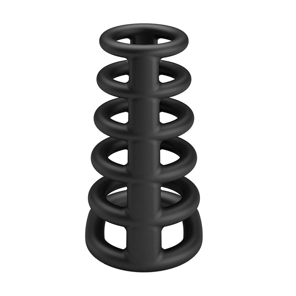 Party Up Kim Cock Cage Ribbed Penis Extender Sleeve with Six Connected Rings Cock Ring > Bondage Gear > Male Chastity