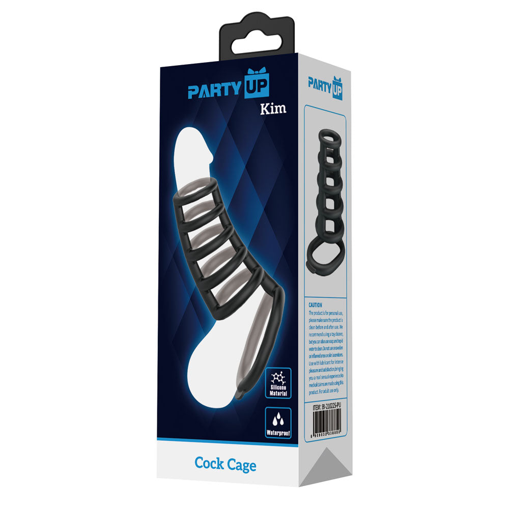 Party Up Kim Cock Cage Ribbed Penis Extender Sleeve with Six Connected Rings Cock Ring > Bondage Gear > Male Chastity