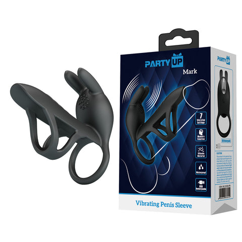 Party Up Mark Vibrating Penis Sleeve USB Rechargeable Cock Sleeve Black COCK RINGS