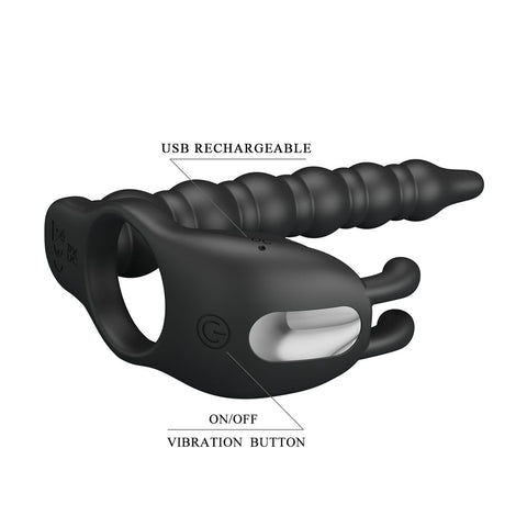 Party Up Marcus Ring and Anal Plug USB Rechargeable Vibrating Cock Ring with Double Penetrator COCK RINGS