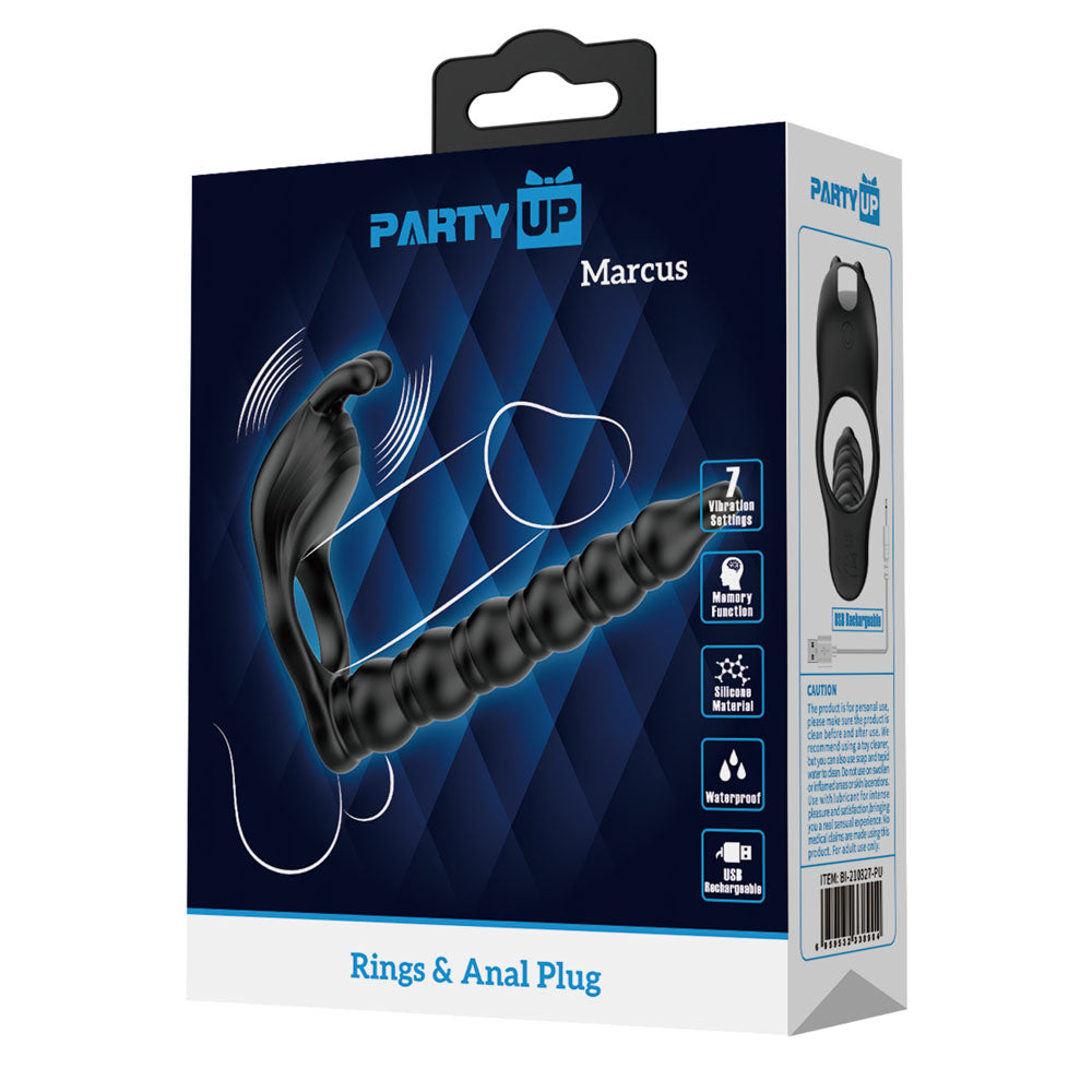 Party Up Marcus Ring and Anal Plug USB Rechargeable Vibrating Cock Ring with Double Penetrator COCK RINGS