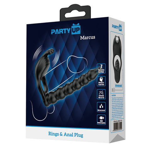Party Up Marcus Ring and Anal Plug USB Rechargeable Vibrating Cock Ring with Double Penetrator COCK RINGS