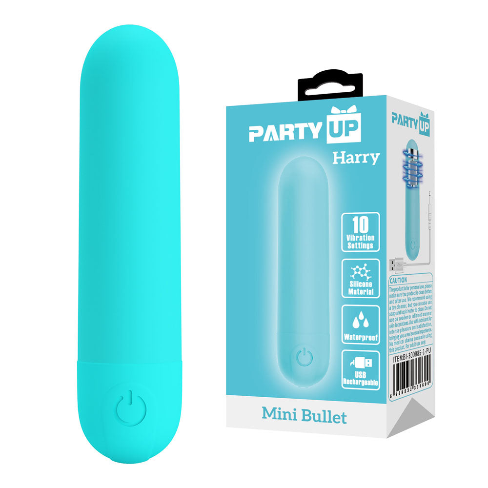 Party Up Harry Mini Bullet (Teal) – USB Rechargeable 8 cm Bullet Vibrator Teal > Vibrators > Mini Vibrators