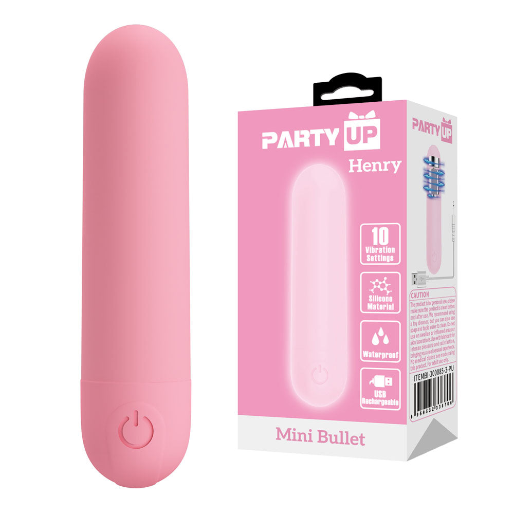 Party Up Henry Mini (Black) – USB Rechargeable 8cm Bullet Vibrator Pink > Vibrators > Mini Vibrators