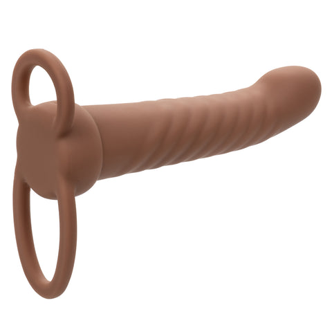 Performance Maxx Rechargeable Ribbed Dual Penetrator Toy Brown Vibrators