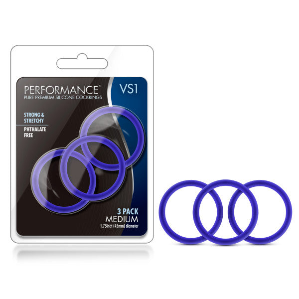 Performance VS1 Indigo Medium Silicone Cockrings Set of 3 > Cock Ring > Sets