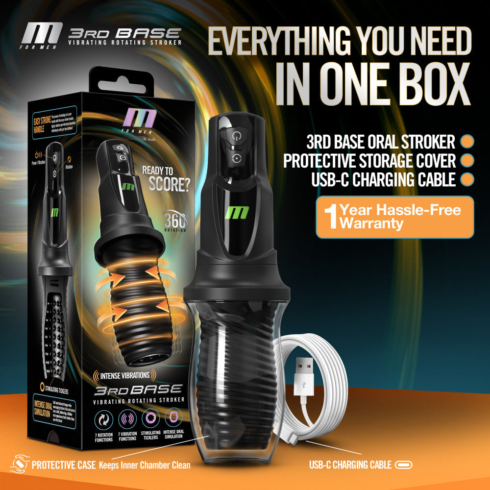 M For Men 3rd Base Oral Stroker Black Ergonomic Handle > Sex Toys For Men > Masturbators > Vibrating