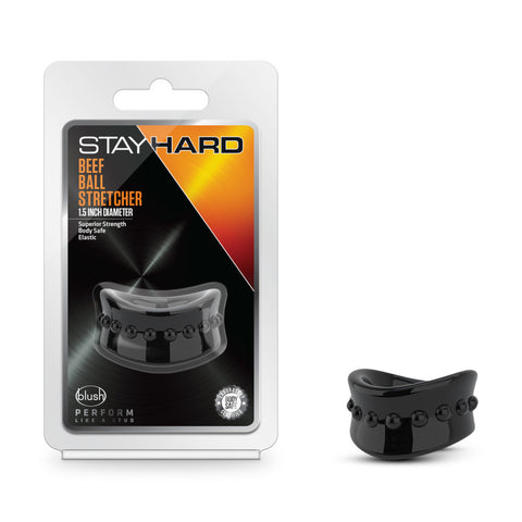 Stay Hard Beef Ball Stretcher Snug 1.5 Inch Black Adult Toy Black Ball Stretcher
