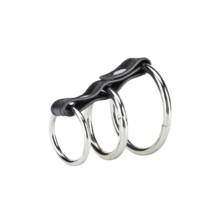 Blue Line 3 Ring Gates of Hell Steel Penis Rings with Perineum Support > Clothes > Mens Leather