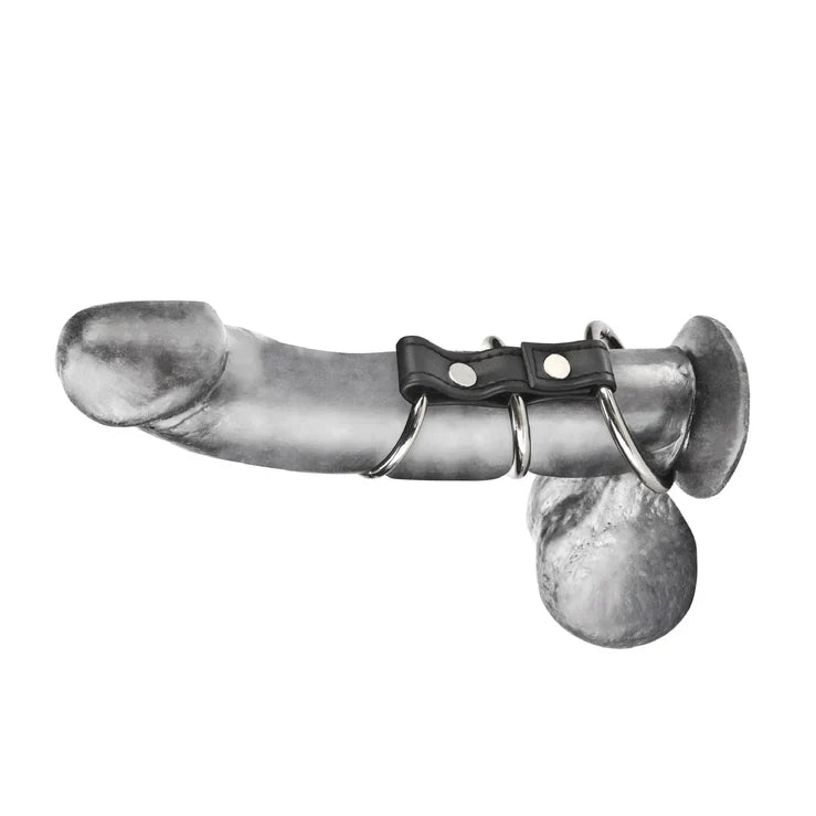 Blue Line 3 Ring Gates of Hell Steel Penis Rings with Perineum Support > Clothes > Mens Leather