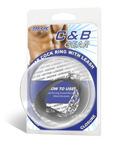 Blue Line Snap Cock Ring With Leash Adjustable Metal Loop Closure for BDSM Play Default Title COCK RINGS