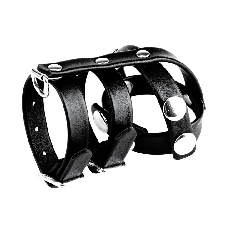 Blue Line Double Cock And Ball Strap With Leash Lead Adjustable Male Genital Constriction Gear > Clothes > Mens Leather