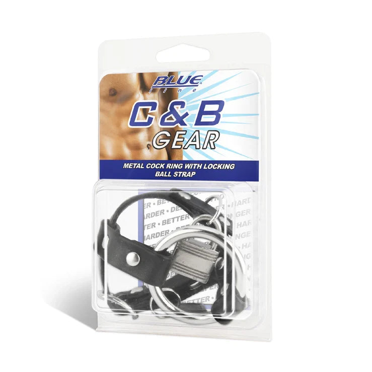Blue Line Metal Cock Ring With Locking Ball Strap and Adjustable Leather Strap > Clothes > Mens Leather
