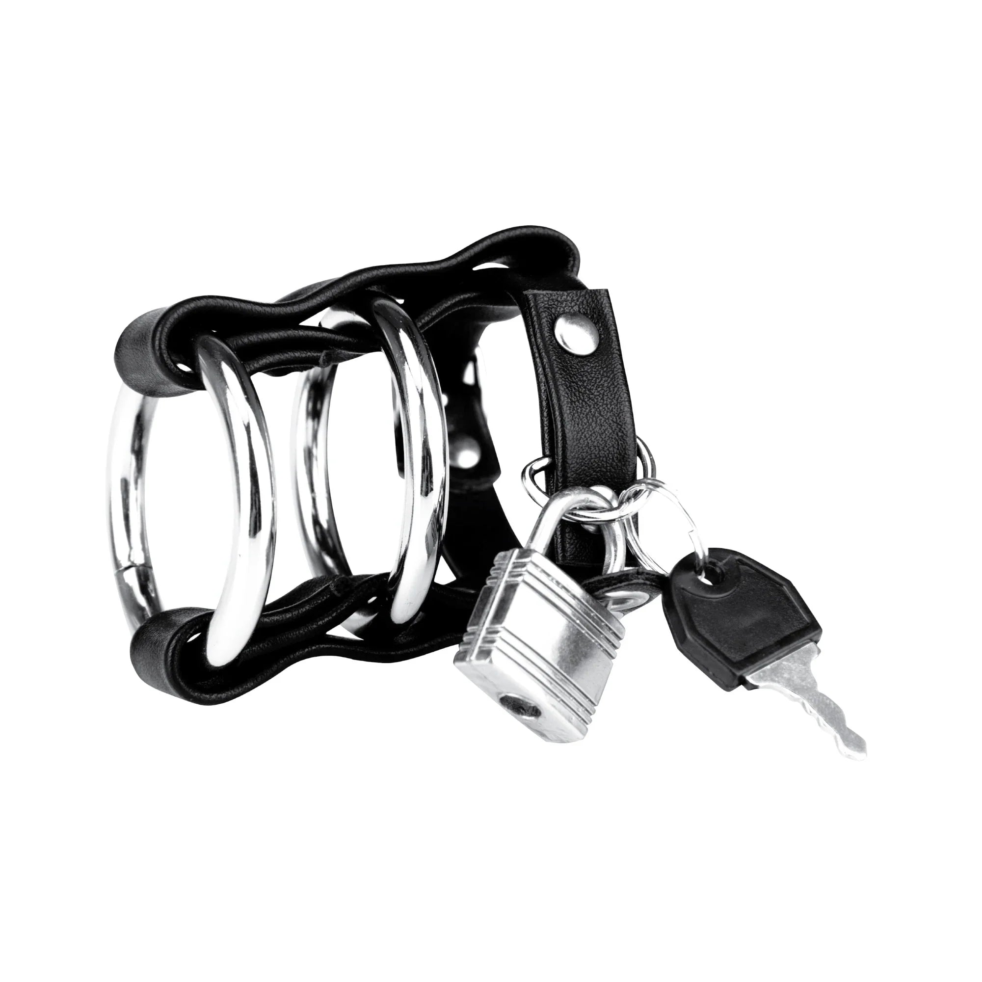 Electric EEL | Blue Line Double Metal Cock Ring With Locking Ball Strap Main image
