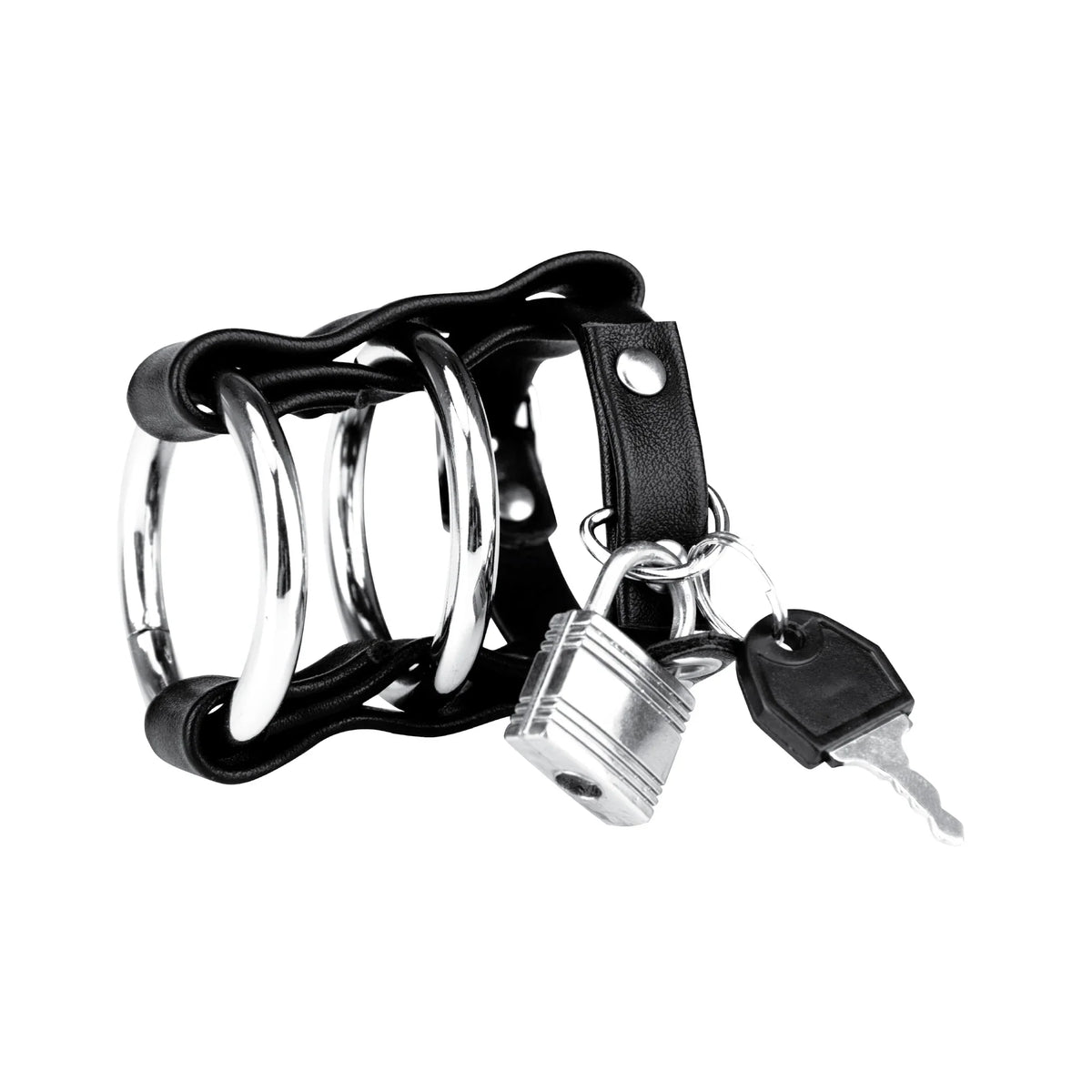 Blue Line Double Metal Cock Ring with Locking Ball Strap > Clothes > Mens Leather
